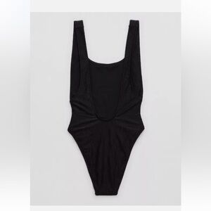 Aerie Shine Rib Birthday Scoop Cheekiest One Piece Swimsuit XXL True Black NWT